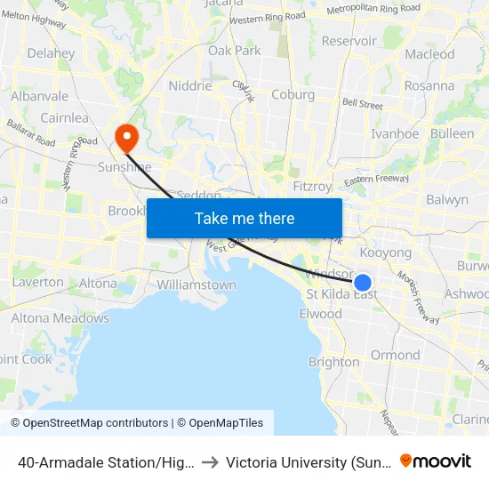 Armadale Station/High St #40 to Victoria University (Sunshine Campus) map