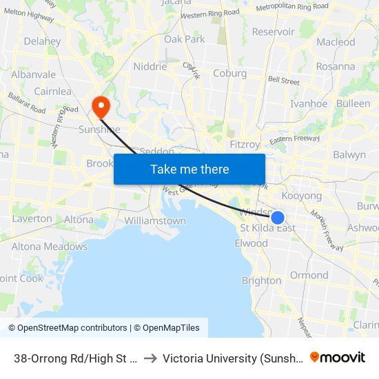 38-Orrong Rd/High St (Armadale) to Victoria University (Sunshine Campus) map