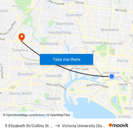 5-Elizabeth St/Collins St (Melbourne City) to Victoria University (Sunshine Campus) map
