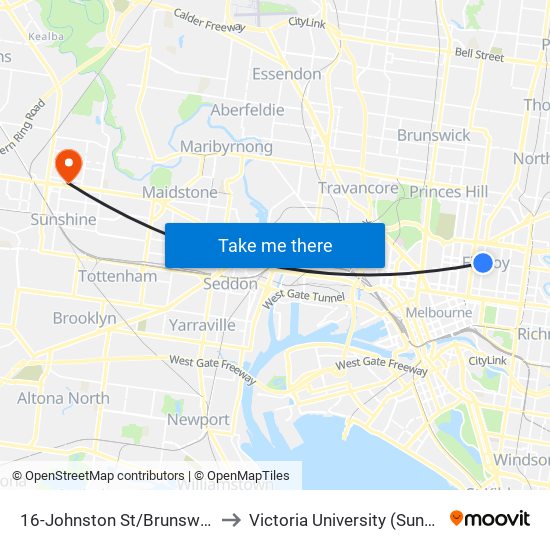 16-Johnston St/Brunswick St (Fitzroy) to Victoria University (Sunshine Campus) map