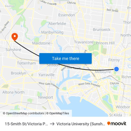 15-Smith St/Victoria Pde (Fitzroy) to Victoria University (Sunshine Campus) map