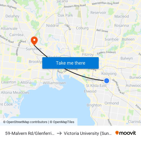 59-Malvern Rd/Glenferrie Rd (Malvern) to Victoria University (Sunshine Campus) map