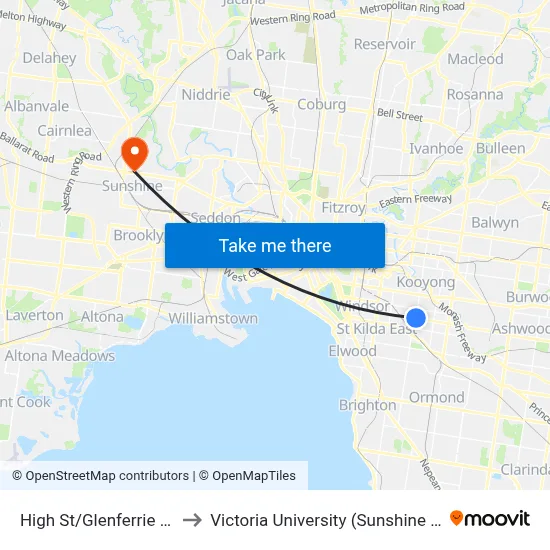 High St/Glenferrie Rd #57 to Victoria University (Sunshine Campus) map