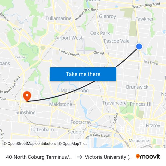 40-North Coburg Terminus/Sydney Rd (Coburg North) to Victoria University (Sunshine Campus) map