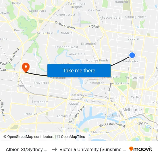 Albion St/Sydney Rd #26 to Victoria University (Sunshine Campus) map