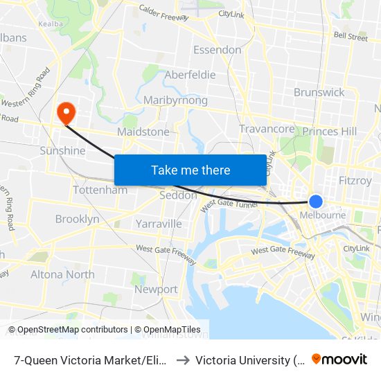 7-Queen Victoria Market/Elizabeth St (Melbourne City) to Victoria University (Sunshine Campus) map