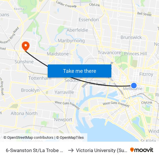 6-Swanston St/La Trobe St (Melbourne City) to Victoria University (Sunshine Campus) map