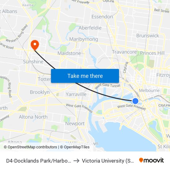 D4-Docklands Park/Harbour Esp (Docklands) to Victoria University (Sunshine Campus) map