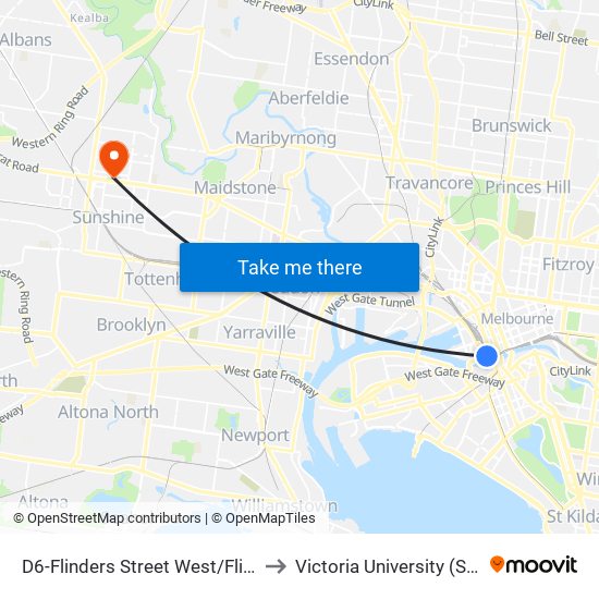 D6-Flinders Street West/Flinders St (Docklands) to Victoria University (Sunshine Campus) map