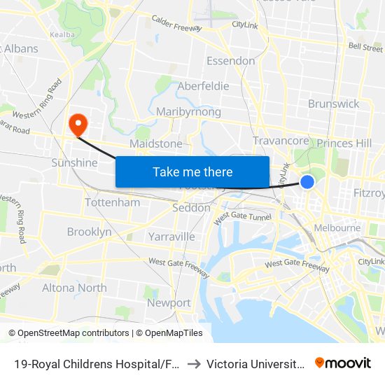 19-Royal Childrens Hospital/Flemington Rd (North Melbourne) to Victoria University (Sunshine Campus) map