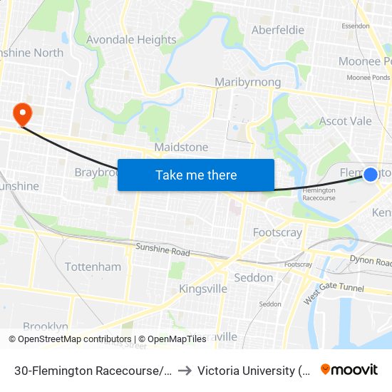 30-Flemington Racecourse/Epsom Rd (Flemington) to Victoria University (Sunshine Campus) map
