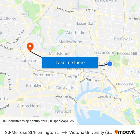 20-Melrose St/Flemington Rd (North Melbourne) to Victoria University (Sunshine Campus) map