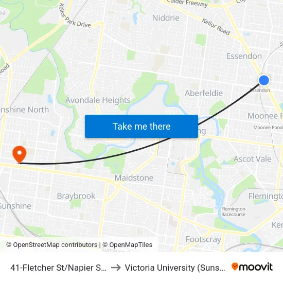 Fletcher St/Napier St #41 to Victoria University (Sunshine Campus) map