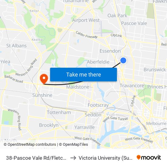 38-Pascoe Vale Rd/Fletcher St (Essendon) to Victoria University (Sunshine Campus) map