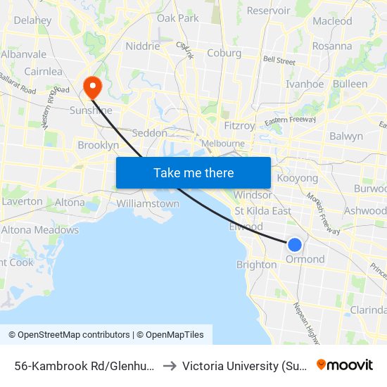 56-Kambrook Rd/Glenhuntly Rd (Caulfield) to Victoria University (Sunshine Campus) map