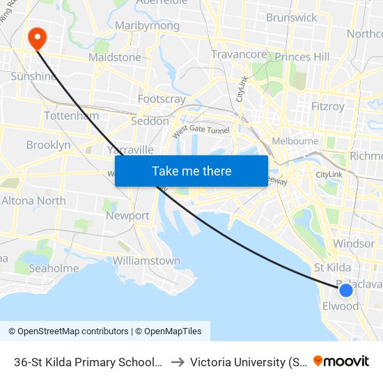36-St Kilda Primary School/Brighton Rd (Elwood) to Victoria University (Sunshine Campus) map