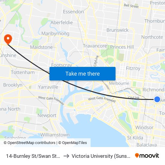 14-Burnley St/Swan St (Richmond) to Victoria University (Sunshine Campus) map