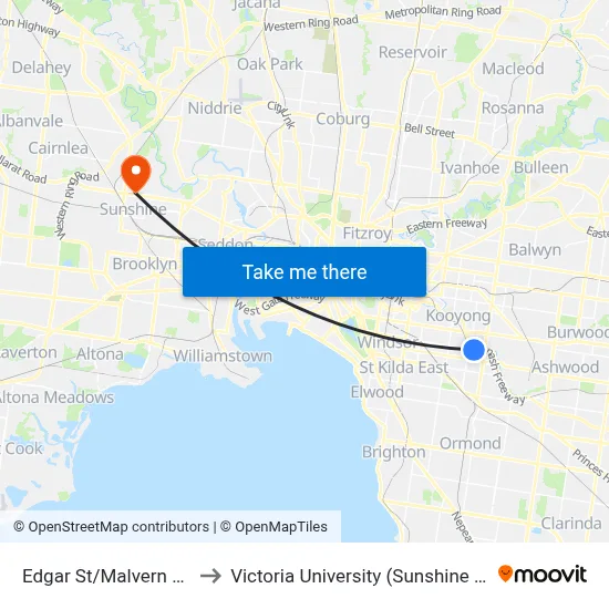 Edgar St/Malvern Rd #48 to Victoria University (Sunshine Campus) map