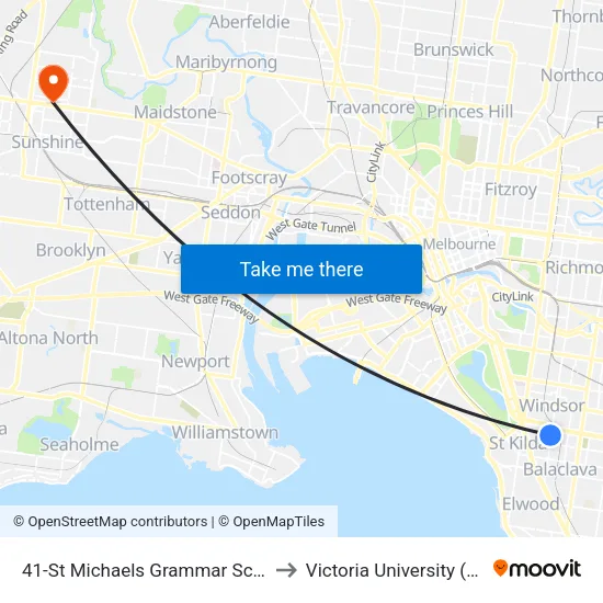 St Michaels Grammar School/Chapel St #41 to Victoria University (Sunshine Campus) map