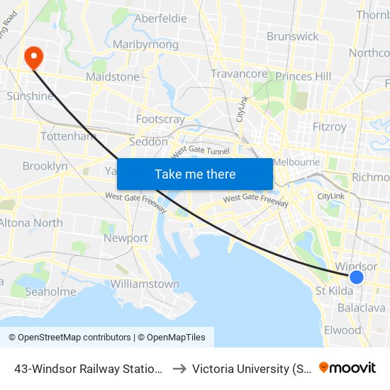 43-Windsor Railway Station/Chapel St (Windsor) to Victoria University (Sunshine Campus) map