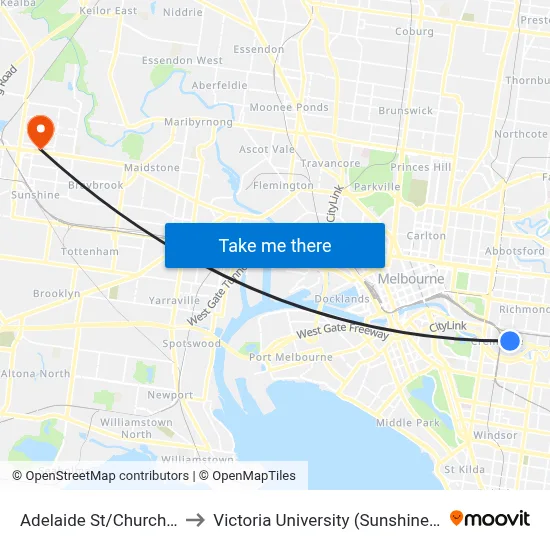 Adelaide St/Church St #55 to Victoria University (Sunshine Campus) map