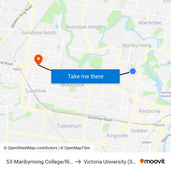 53-Maribyrnong College/River St (Maribyrnong) to Victoria University (Sunshine Campus) map