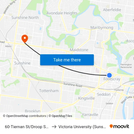 Tiernan St/Droop St #60 to Victoria University (Sunshine Campus) map
