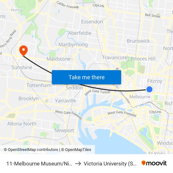 11-Melbourne Museum/Nicholson St (Fitzroy) to Victoria University (Sunshine Campus) map