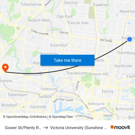 Gower St/Plenty Rd #48 to Victoria University (Sunshine Campus) map