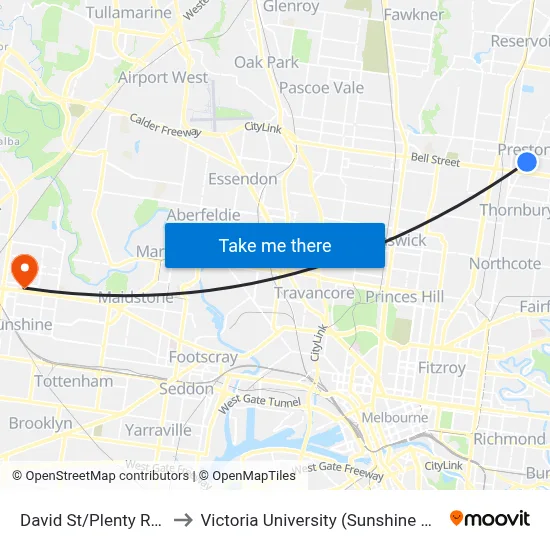 David St/Plenty Rd #47 to Victoria University (Sunshine Campus) map