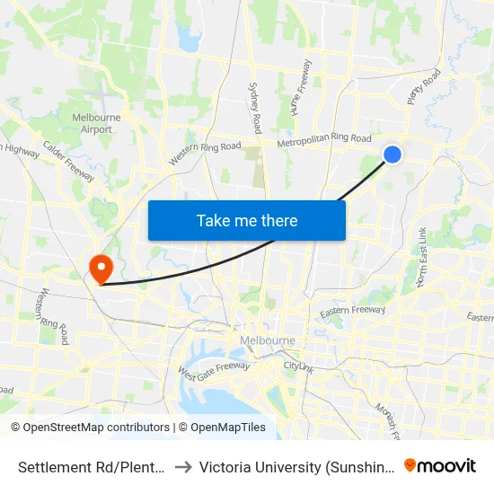 Settlement Rd/Plenty Rd #66 to Victoria University (Sunshine Campus) map