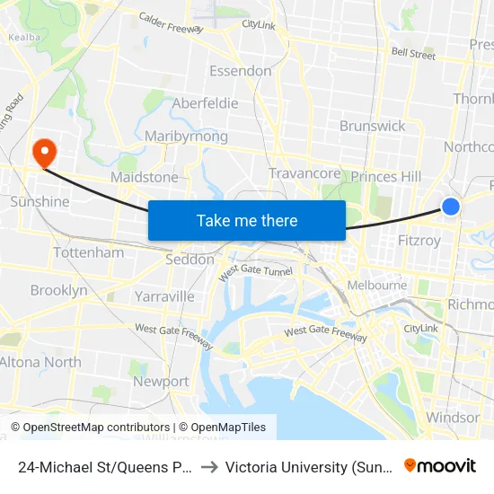 Michael St/Queens Pde #24 to Victoria University (Sunshine Campus) map