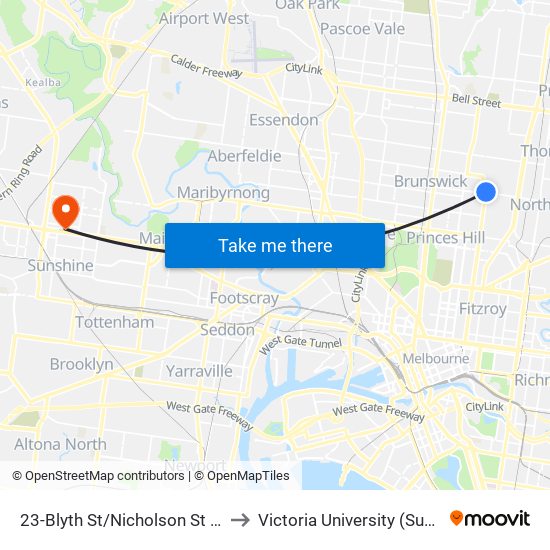 23-Blyth St/Nicholson St (Brunswick East) to Victoria University (Sunshine Campus) map