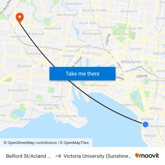 Belford St/Acland St #139 to Victoria University (Sunshine Campus) map