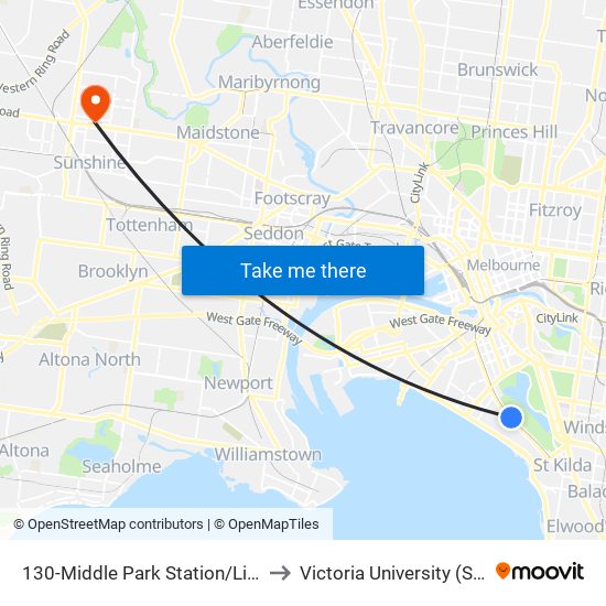 130-Middle Park Station/Light Rail (Middle Park) to Victoria University (Sunshine Campus) map