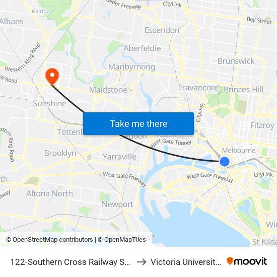 122-Southern Cross Railway Station/Spencer St (Melbourne City) to Victoria University (Sunshine Campus) map