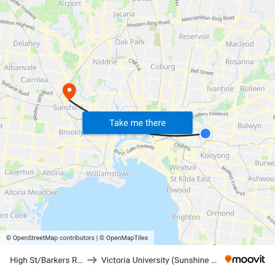 High St/Barkers Rd #29 to Victoria University (Sunshine Campus) map