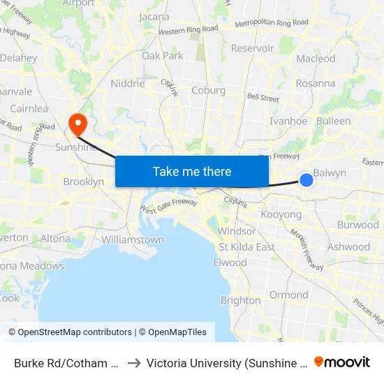 Burke Rd/Cotham Rd #42 to Victoria University (Sunshine Campus) map