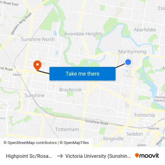 Highpoint Sc/Rosamond Rd to Victoria University (Sunshine Campus) map
