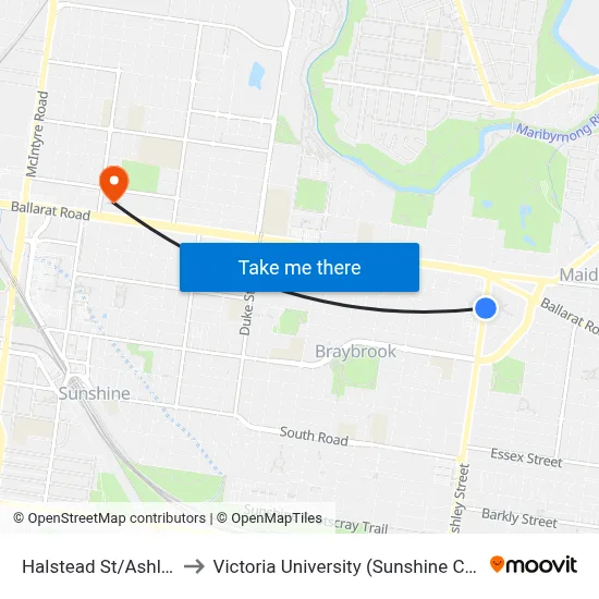Halstead St/Ashley St to Victoria University (Sunshine Campus) map