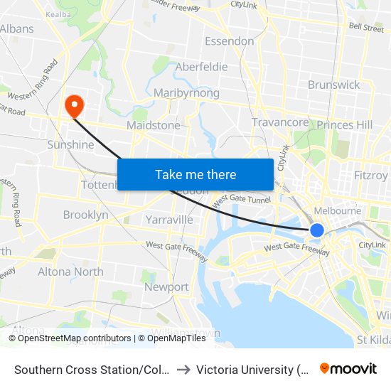 Southern Cross Station/Collins St (Melbourne City) to Victoria University (Sunshine Campus) map