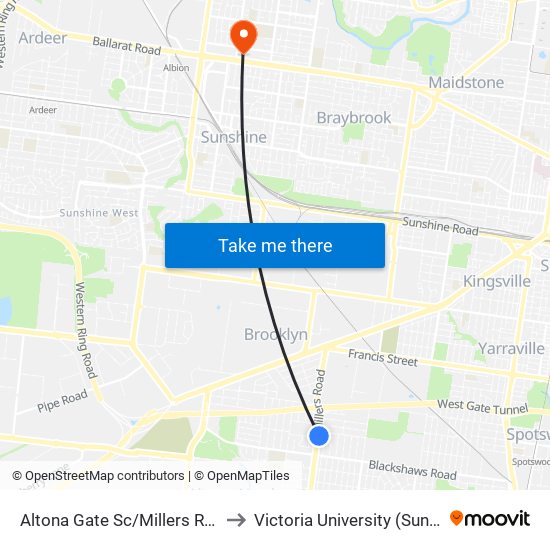 Altona Gate Sc/Millers Rd (Altona North) to Victoria University (Sunshine Campus) map