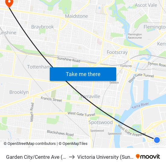 Garden City/Centre Ave (Port Melbourne) to Victoria University (Sunshine Campus) map