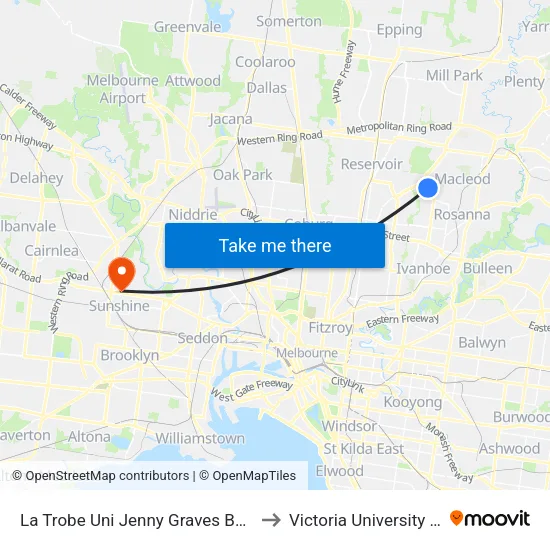 La Trobe Uni Jenny Graves Building/Science Dr to Victoria University (Sunshine Campus) map