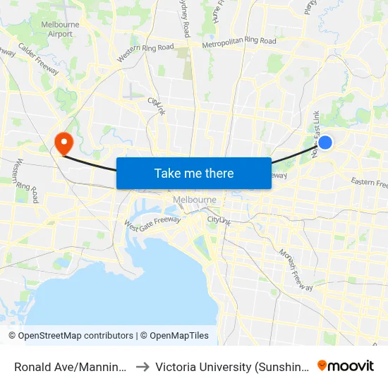 Ronald Ave/Manningham Rd to Victoria University (Sunshine Campus) map