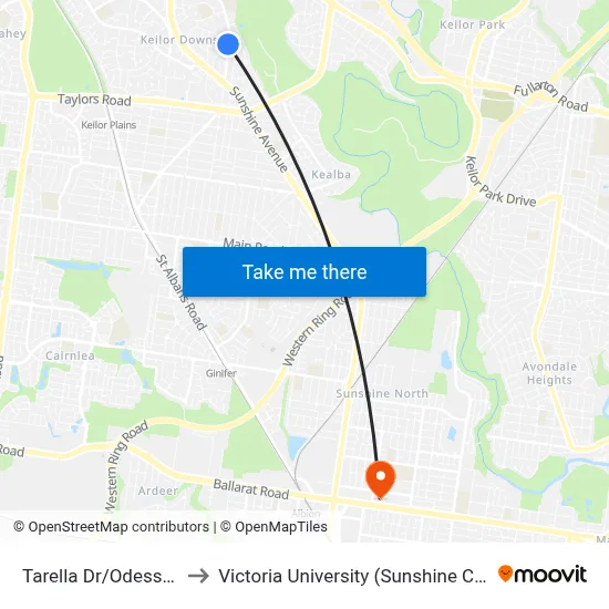 Tarella Dr/Odessa Ave to Victoria University (Sunshine Campus) map