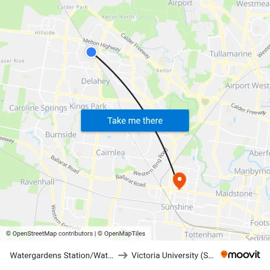 Watergardens Station/Watergardens Circuit Rd to Victoria University (Sunshine Campus) map
