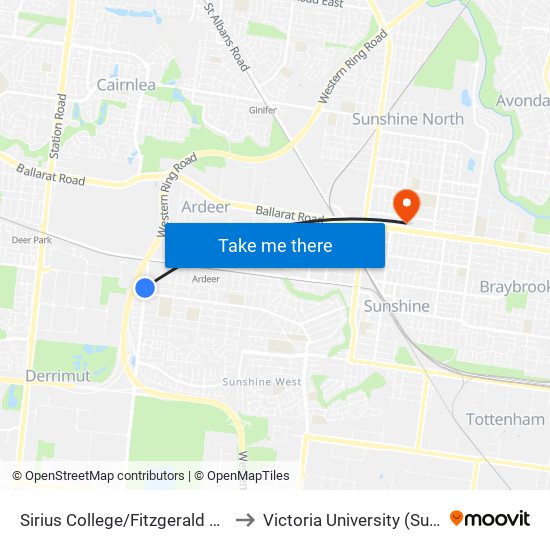 Sirius College/Fitzgerald Rd (Sunshine West) to Victoria University (Sunshine Campus) map