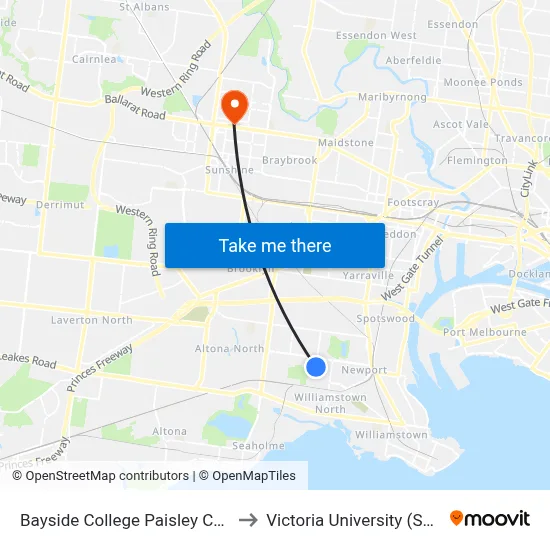 Bayside College Paisley Campus/Blenheim Rd to Victoria University (Sunshine Campus) map