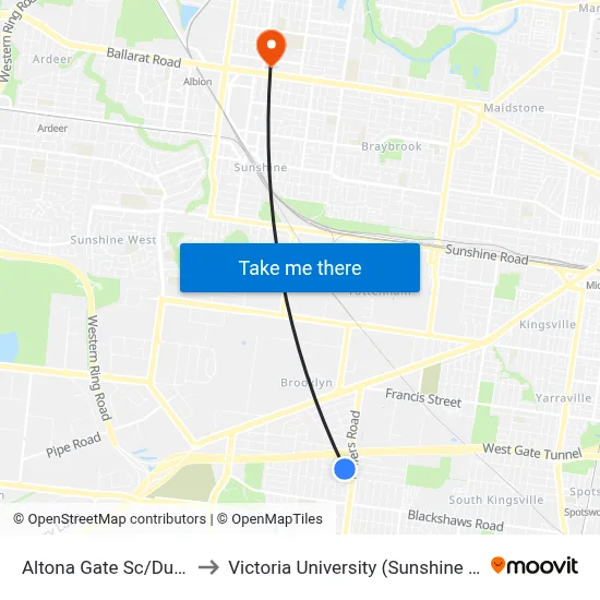 Altona Gate Sc/Duosa Rd to Victoria University (Sunshine Campus) map